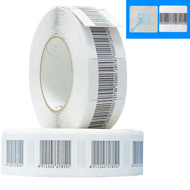 Anti Pencurian RF 4 * 4cm Soft Label Barcode Label Sticker Tag 8.2 MHz EAS Security Barcode Label Roll